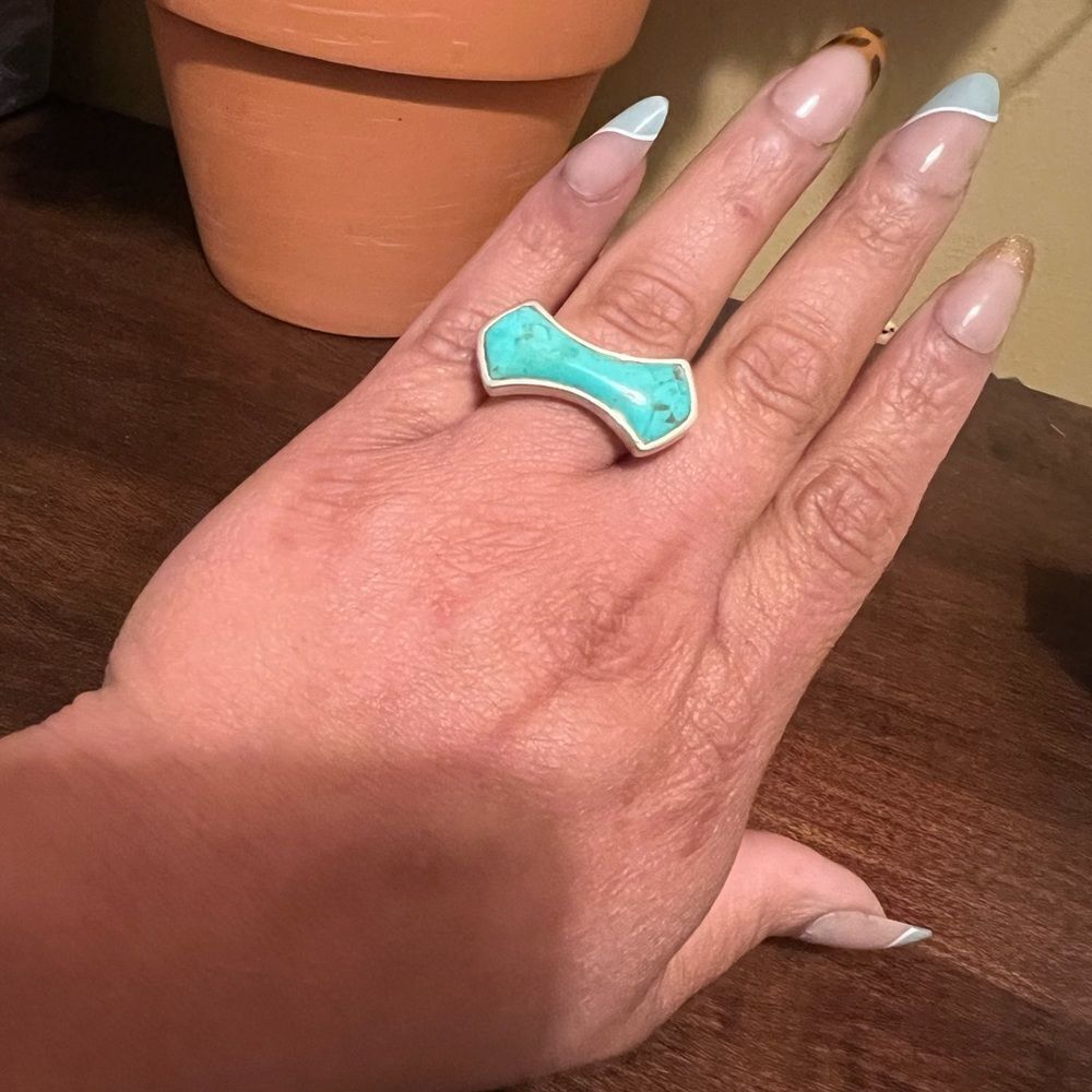 Sterling Silver 925 Women’s BARSE Turquoise Ring Sz 8 Bow Bar Shape 6g